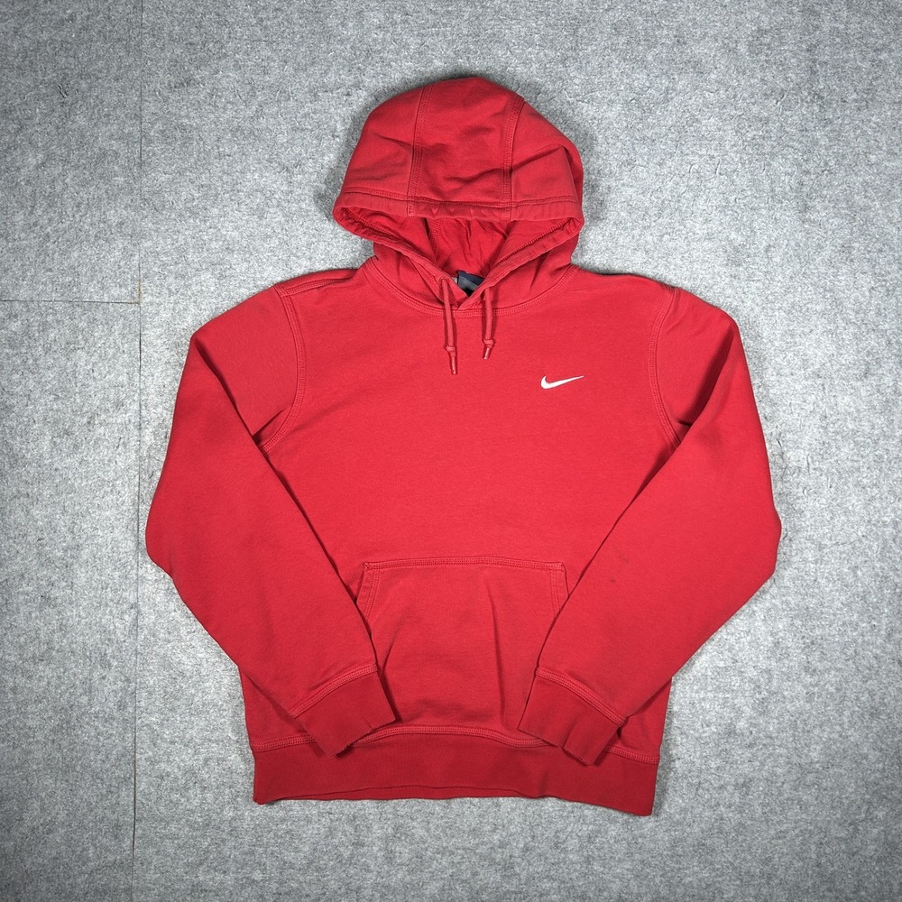 Vintage Nike Hoodie Mens Medium Red Y2K Swoosh Pullover Streetwear Fleece
